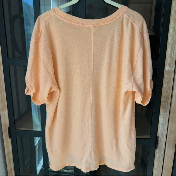 Free People tee We The Nina top tangerine Cactus Flower raw hem short sleeve - Picture 4 of 8